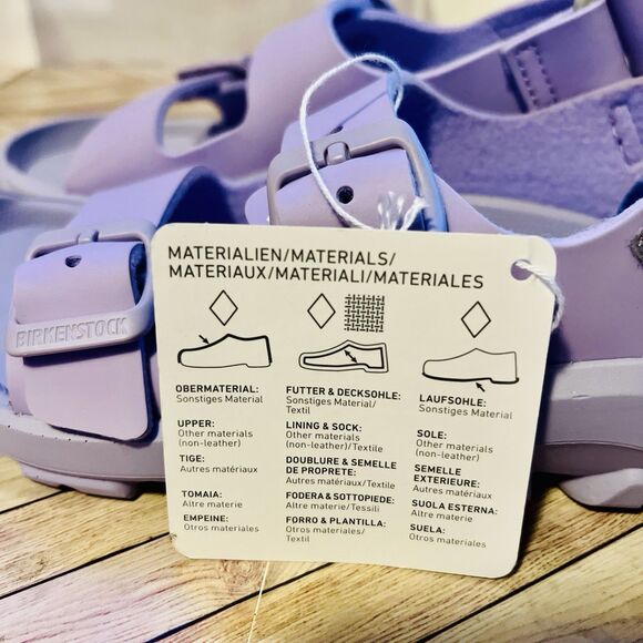 Birkenstock Mogami Kids 1 Icy Purple Fog Birko-Flor Sandals Back Strap Buckles - Picture 7 of 7